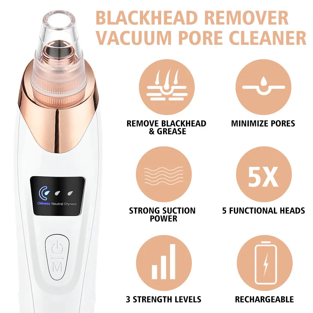 2026 Newest Facial Blackhead Remover Pore Vacuum - USB Rechargeable with Rechargeable Battery, 4 Replacement Tips, Heat Compression - Extractor Tool Set Skin Care Devices for Effective Blackhead Removal,Back to School,Back to School Haul