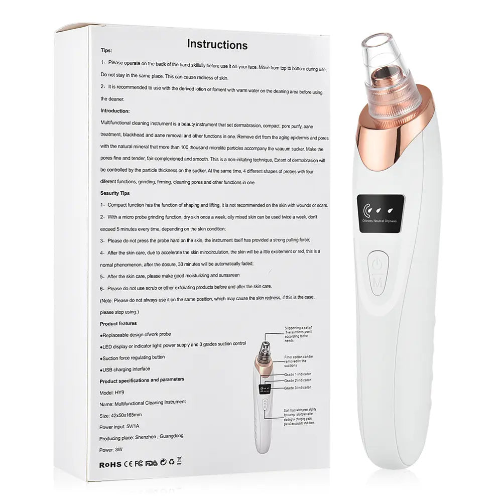 2026 Newest Facial Blackhead Remover Pore Vacuum - USB Rechargeable with Rechargeable Battery, 4 Replacement Tips, Heat Compression - Extractor Tool Set Skin Care Devices for Effective Blackhead Removal,Back to School,Back to School Haul