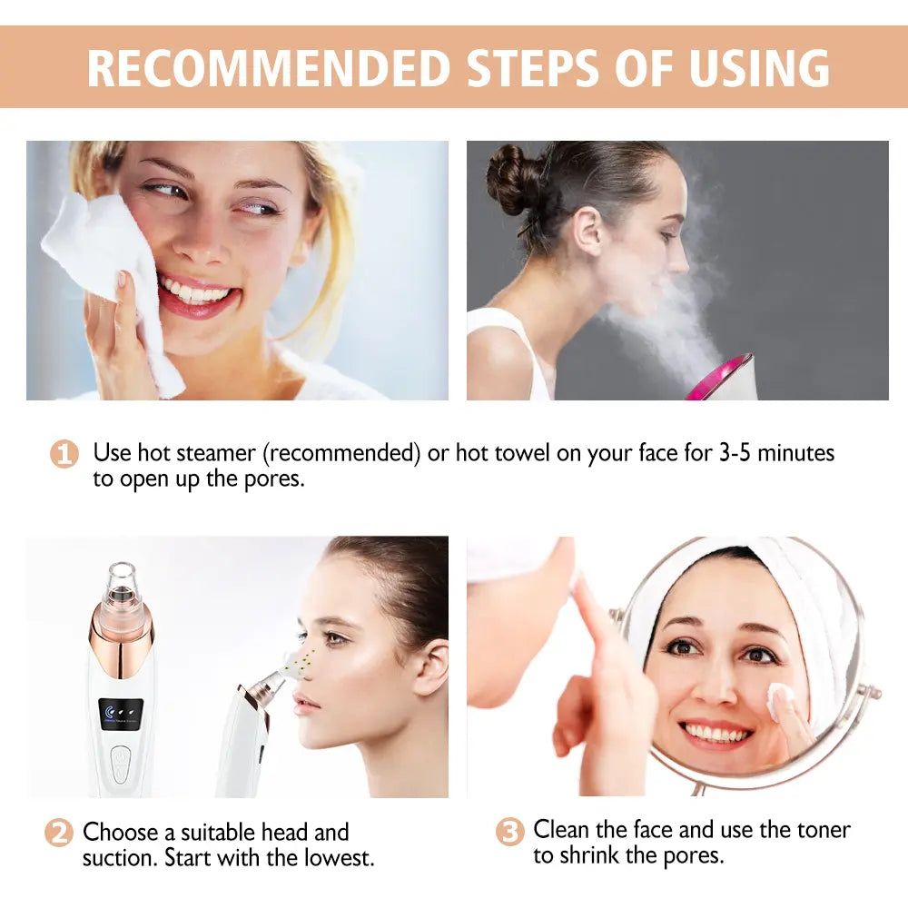 2026 Newest Facial Blackhead Remover Pore Vacuum - USB Rechargeable with Rechargeable Battery, 4 Replacement Tips, Heat Compression - Extractor Tool Set Skin Care Devices for Effective Blackhead Removal,Back to School,Back to School Haul
