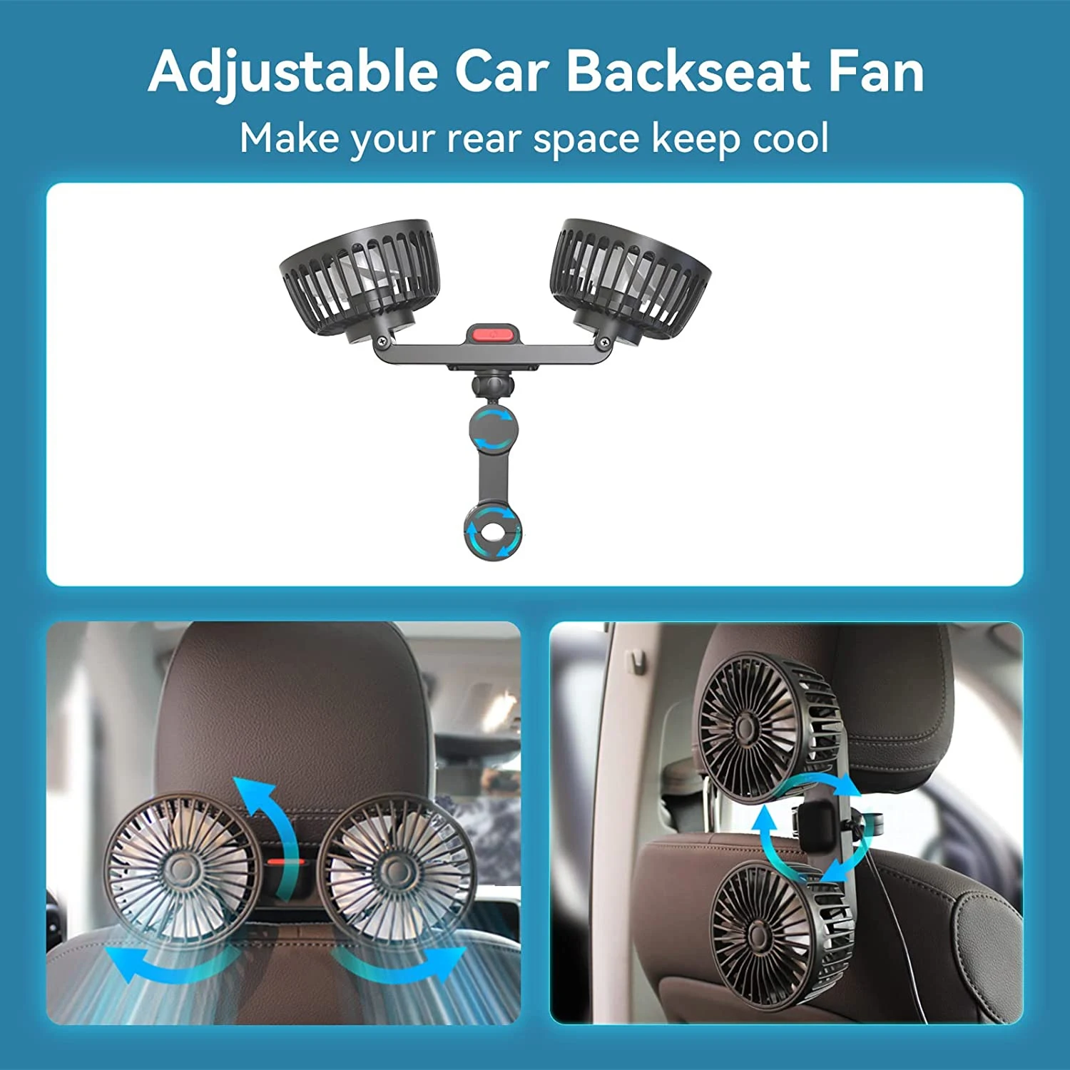 360° Dual Backseat Cooling Fan – Adjustable Car Air Circulator for Summer