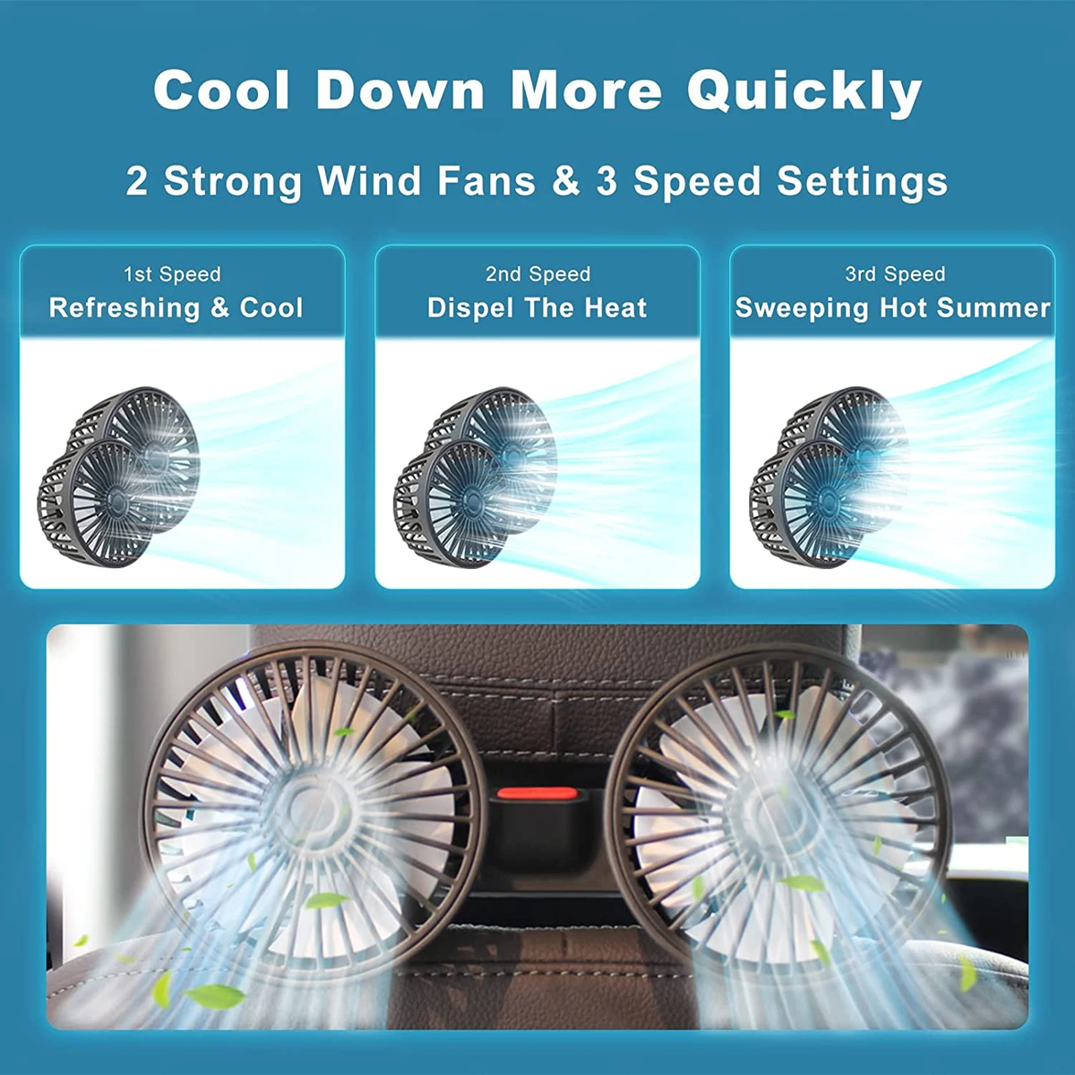 360° Dual Backseat Cooling Fan – Adjustable Car Air Circulator for Summer