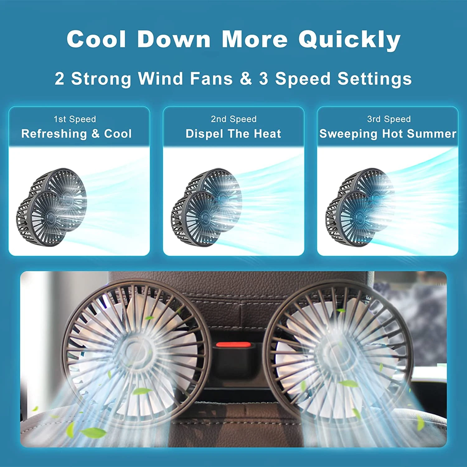 360° Dual Backseat Cooling Fan – Adjustable Car Air Circulator for Summer