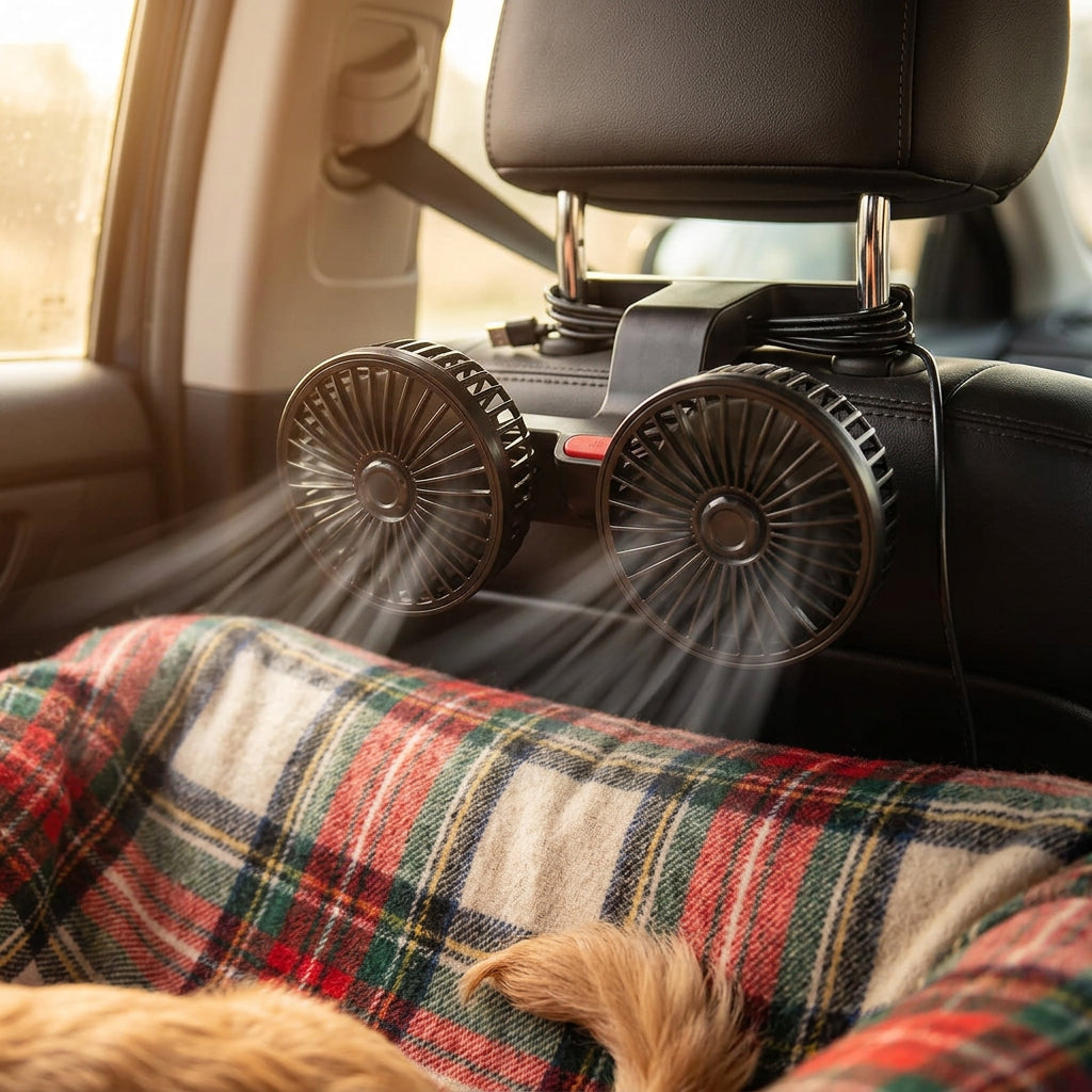 360° Dual Backseat Cooling Fan – Adjustable Car Air Circulator for Summer